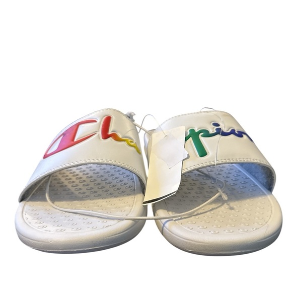 CHAMPION Super Slide Split Script White & Rainbow Womens Slide Sandals - Picture 5 of 6